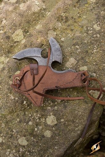 Zwarte Shuriken met Leren Houder - Bruin