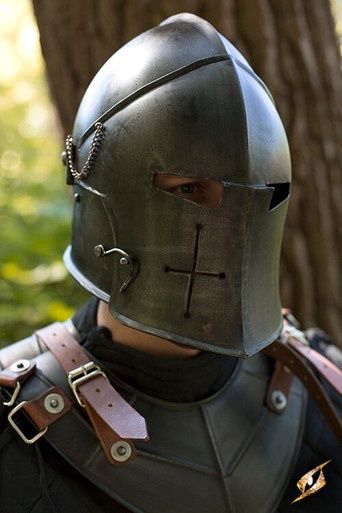Barbuta Met Vizier - Donker Staal