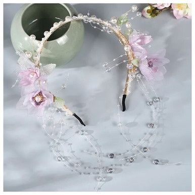 Bloemen Diadeem met Paarse Bloemen en Parels