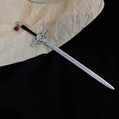 Zwaard Haarspeld met Steen - Zilver/Rood