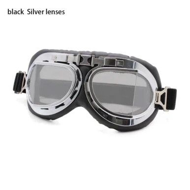 Vintage Steampunk Pilotenbril - Zwart/Zilver