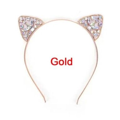 Katten Oren Hoofdband met Strass Steentjes - Goud