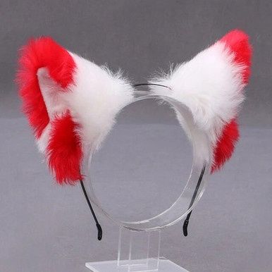 Kat/Vos Dieren Oren Diadeem - Wit/Rood