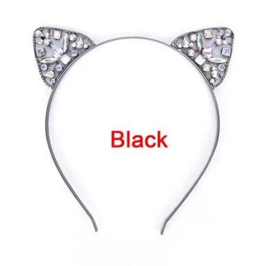 Katten Oren Hoofdband met Strass Steentjes - Zwart