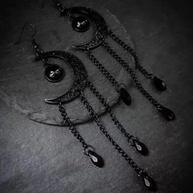 Gothic Dark Moon Oorbellen met Parels - Zwart