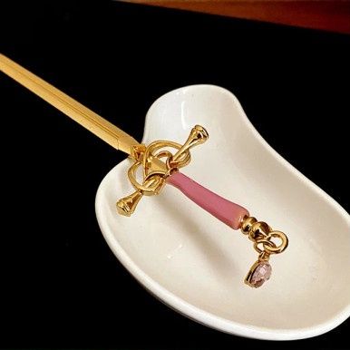 Zwaard Haarspeld met Steen - Goud/Roze