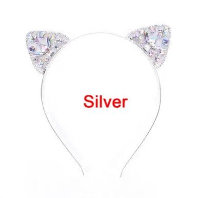 Katten Oren Hoofdband met Strass Steentjes - Zilver