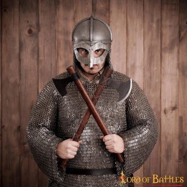 Viking Gjermundbu Antiek Stalen Helm met Echt Leren Voering en Gekartelde Camail