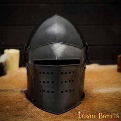 Zwarte Ridder Bascinet Helm met Afneembaar Vizier en Leren Voering
