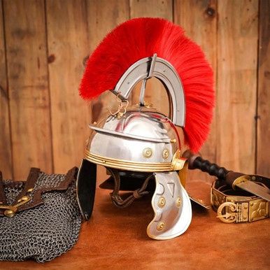 Stalen Romeinse Centurion Helm met Rode Paardenhaarpluim - Met Voering