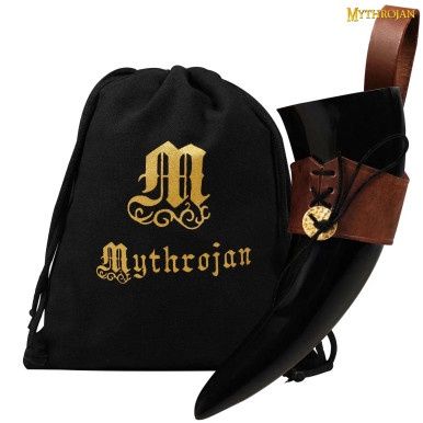 Kleine Drinkhoorn met Bruin Leren Houder Authentieke Middeleeuwse Geïnspireerde Viking Wijn/Meid Mok - 150ml