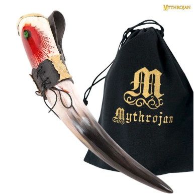 De Donkere Heks - Viking Drinkhoorn met Zwart Leren Houder Authentieke Middeleeuwse Geïnspireerde Viking Wijn/Mok - Gepolijste Afwerking