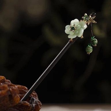 Ebbenhout Bloemen Haarspeld - Cold smoke green