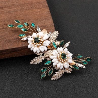 Hanfu Haarclip met bloemen en fijne steentjes - Groen