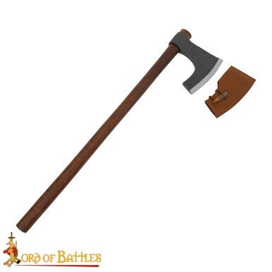 Handgesmede Viking baardbijl met echt lederen schede