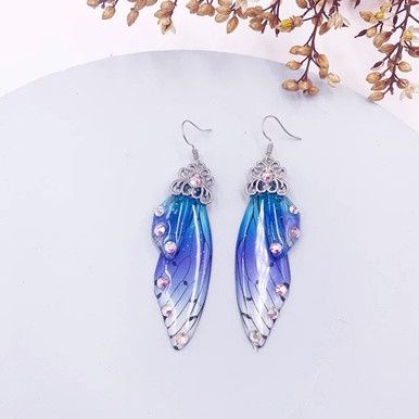 Vlindervleugel Oorbellen met Strasssteentjes - Zilver - Blauw