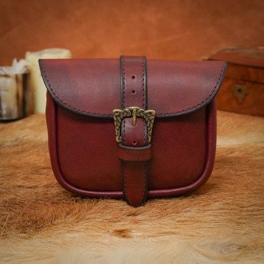 Handgemaakte Leren Riemtas met Antieke Messing Keltische Gesp - Rood