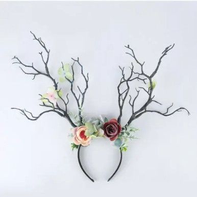Bloemen Hoofdband met Takken Gewei - Donker