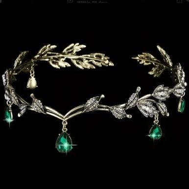 Ilaria Elfen Circlet - Antiek Goud/Groen