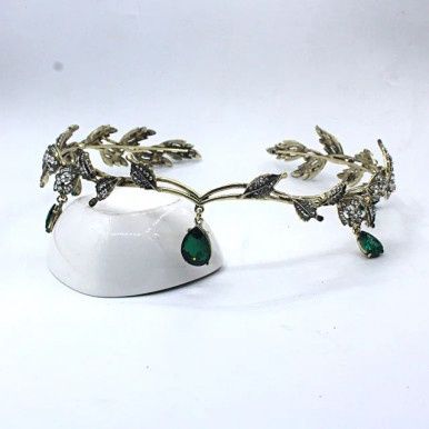 Ilaria Elfen Circlet - Antiek Goud/Groen