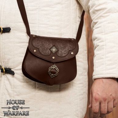 Middeleeuwse Fantasie Leren Ranger Tas met Schouderriem - Bruin