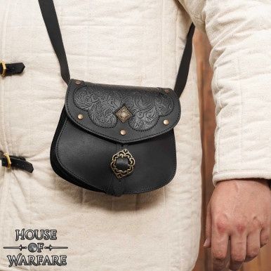 Middeleeuwse Fantasie Leren Ranger Tas met Schouderriem - Zwart