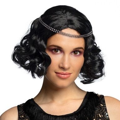 Pruik Flapper zwart met hoofdband