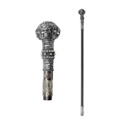 Antiek Ronde Doodshoofd Wandelstok - Grijs/Goud