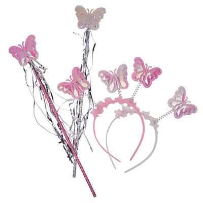 Diadeem roze vlinders + staf