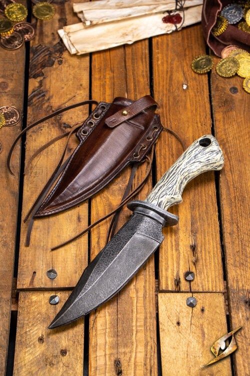 Ranger Mes met Leren Schede - Bruin - 32 cm, Hand: Linkshandig