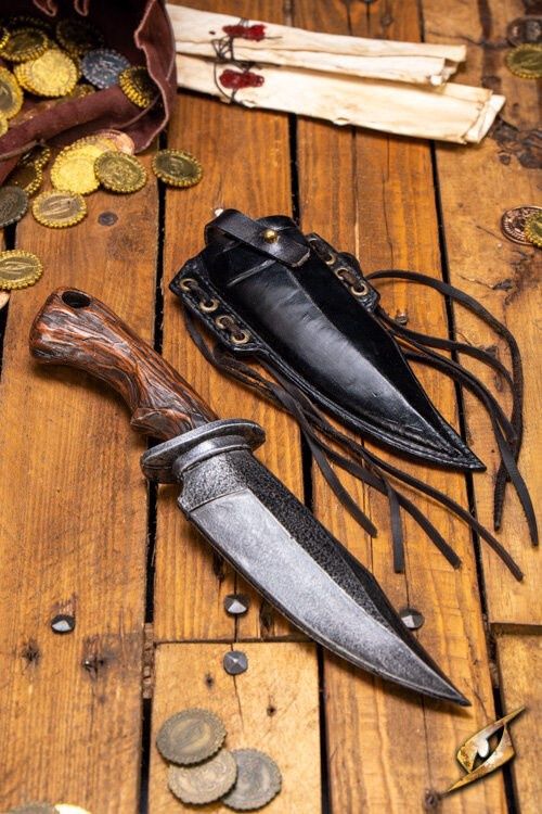 Ranger Mes met Leren Schede - Zwart - 32 cm, Hand: Rechtshandig