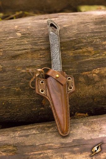 Cutthroat Mes met Leren Houder - Bruin, Hand: Rechtshandig
