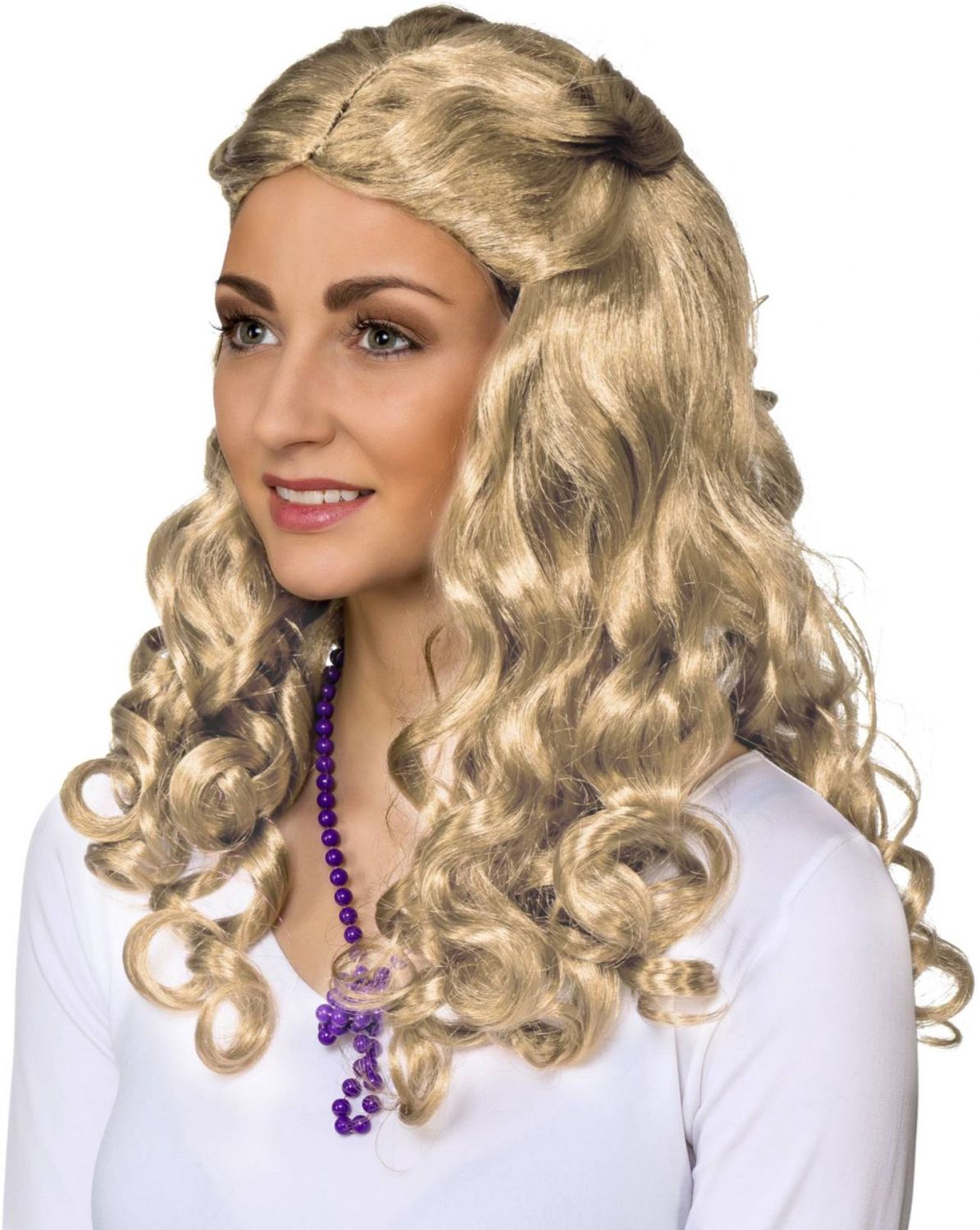 Lange Krullenpruik, Kleur: Blond