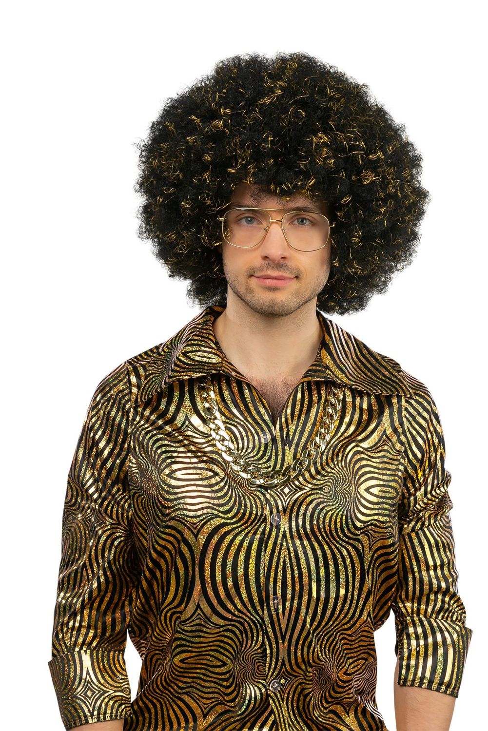 Afro Zwart Met Tinsel Goud, Kleur: Zwart/Goud