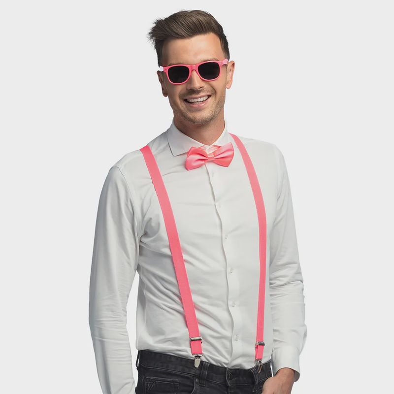 Neon Bril, Strik en Bretellen Set