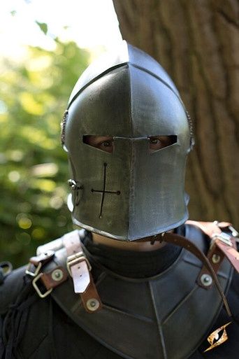 Barbuta Met Vizier - Donker Staal, Maat: Medium