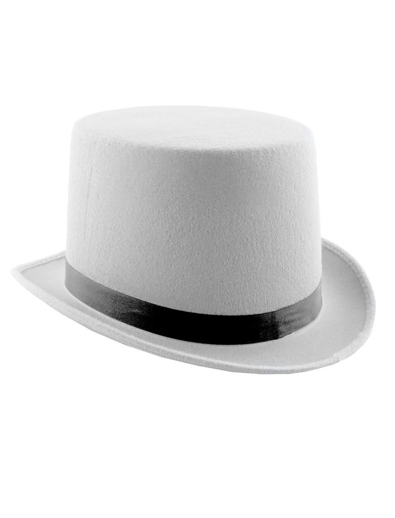 Hoge Hoed Met zwart Lint, Kleur: Wit