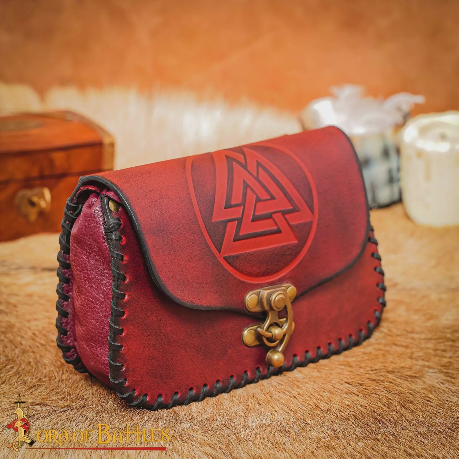 Viking Valknut Heuptas met Odin Symbool, Kleur: Rood