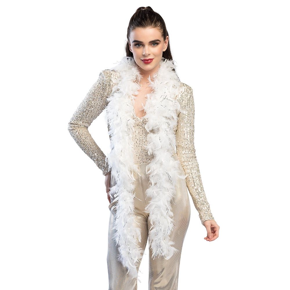 Glamour Boa met Tinsel, Kleur: Wit/zilver