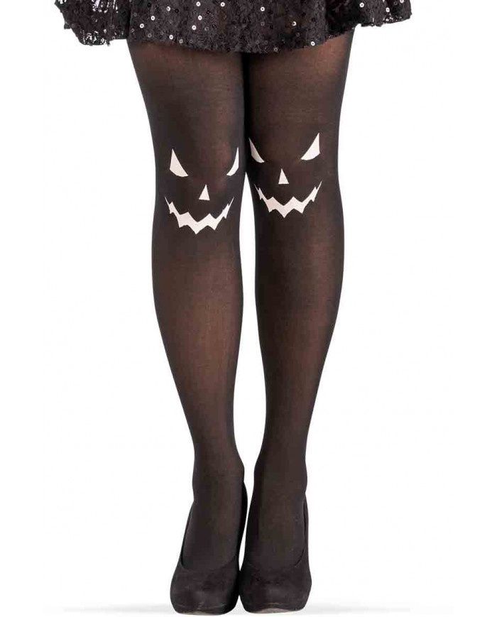 Zwarte Panty met Witte Pompoenogen.