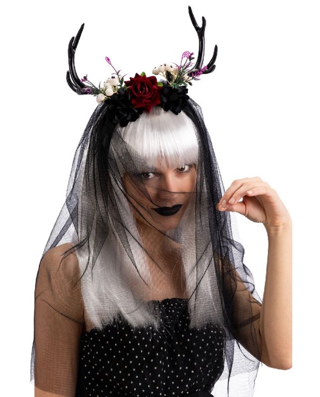 Rendier Diadeem met Bloemen en Voile