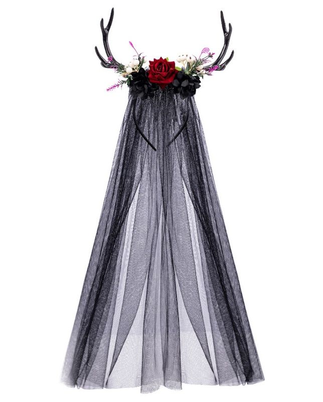 Rendier Diadeem met Bloemen en Voile