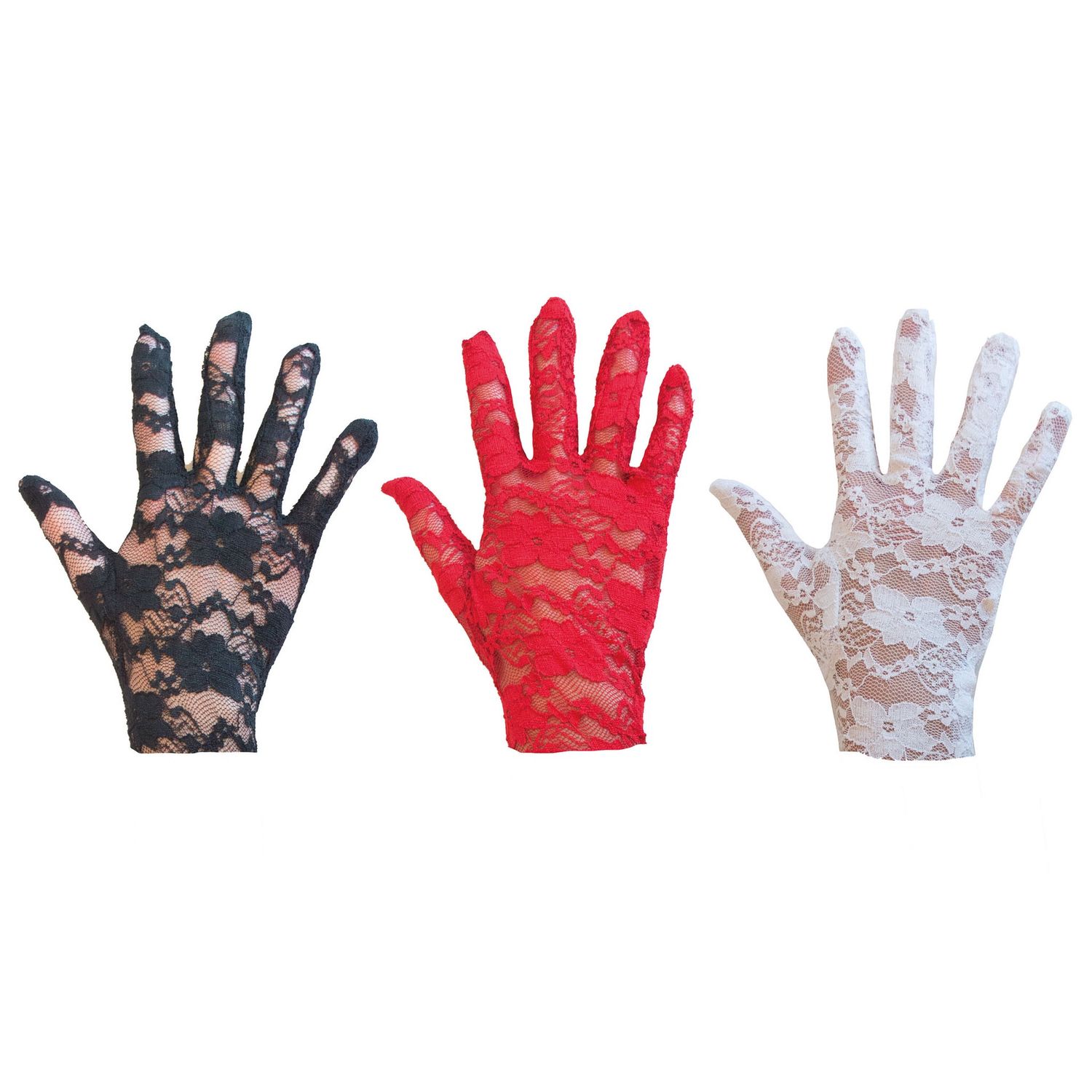 Handschoenen kant 22 cm 3 kleuren, Kleur: Wit