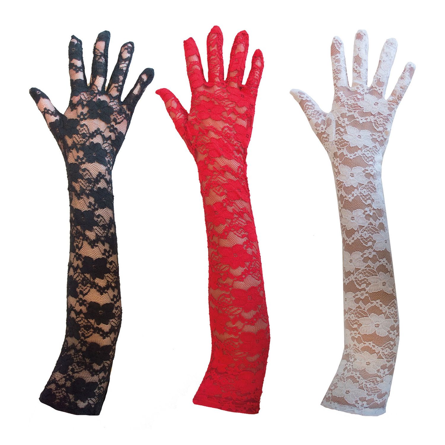 Handschoenen kant 45 cm 3 kleuren, Kleur: Zwart