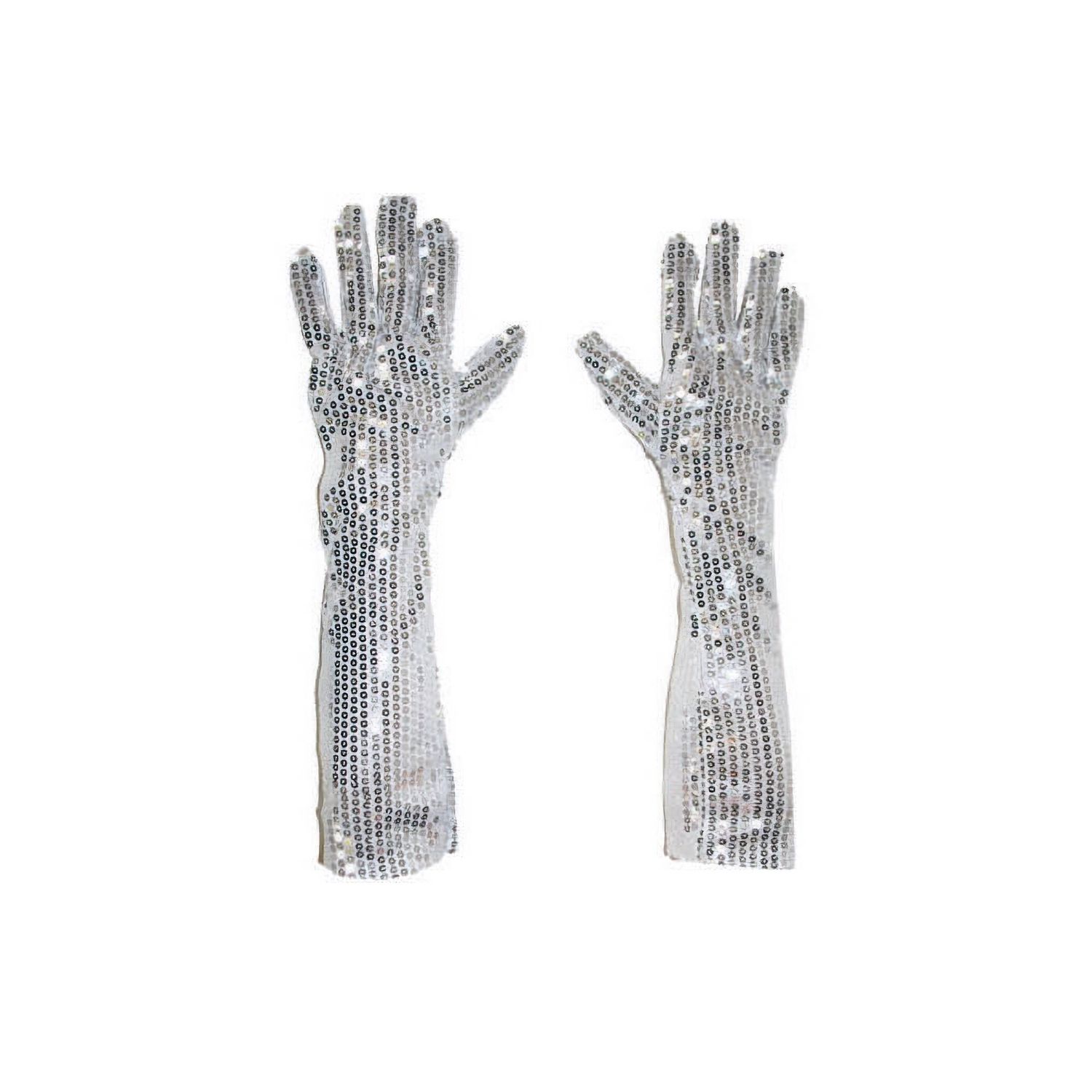 Lange Handschoenen met Pailletten, Kleur: Zilver