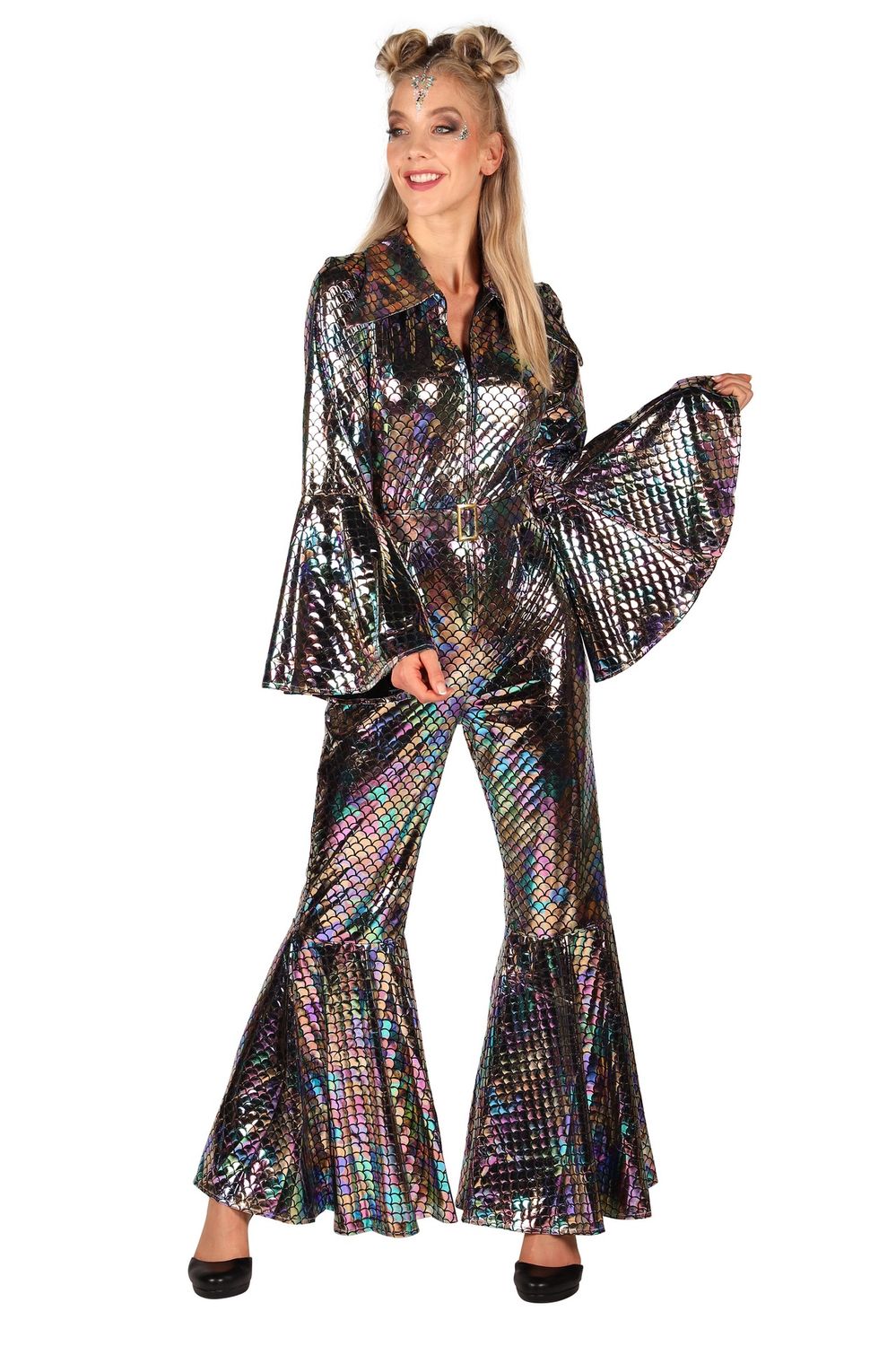 Zilveren Disco Catsuit, Maat: XS
