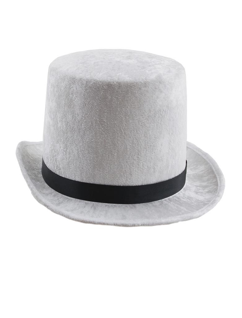 Hoge Hoed Glans Fluweel, Kleur: Wit