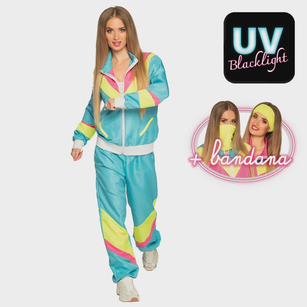 Trainingspak Retro Babe Neonblauw, Maat: S