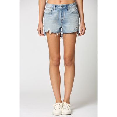 Light Wash Step Hem Mom Shorts