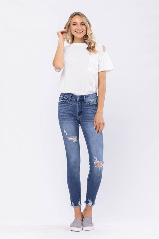 Hi-Rise Destroy Hem Skinny